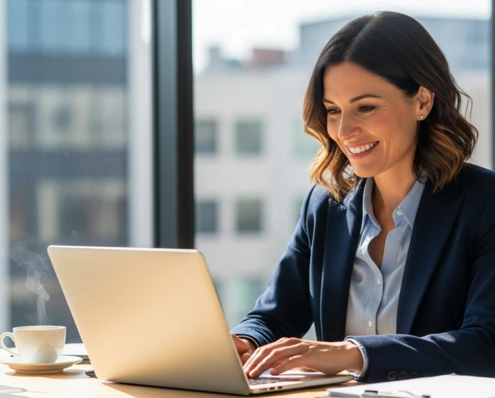 woman smiling while working